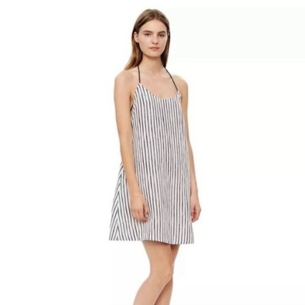 Tory Burch Striped Halter Dress Women XS Blue White Linen Rayon Tassel Tie Beach - Picture 4 of 14